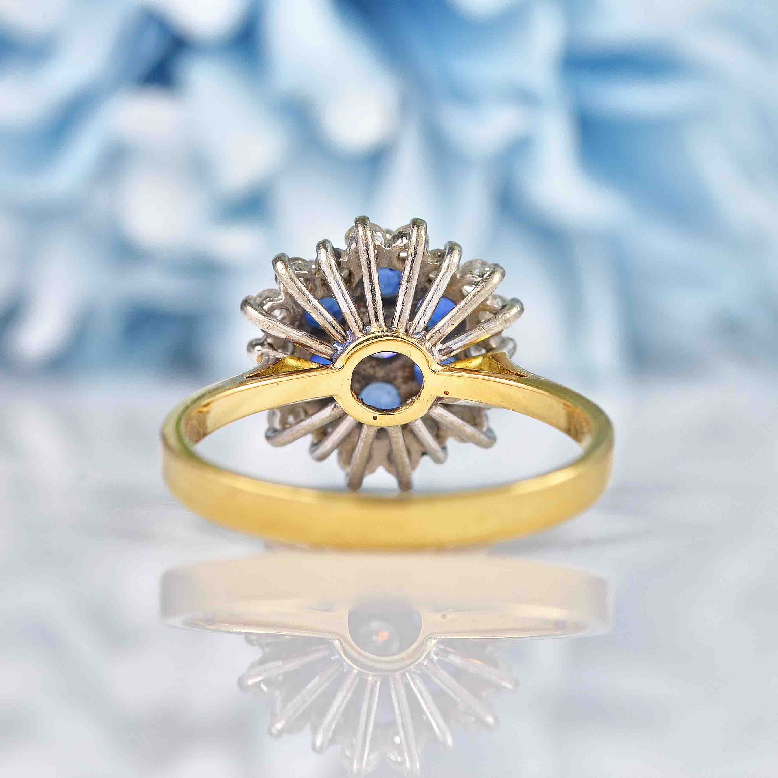 Ellibelle Jewellery Vintage 1982 Sapphire & Diamond 18ct Gold Cluster Ring