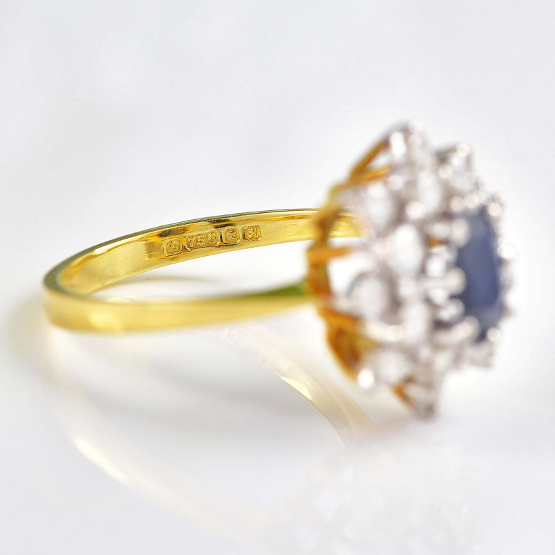 Ellibelle Jewellery Vintage 1982 Sapphire & Diamond 18ct Gold Cluster Ring