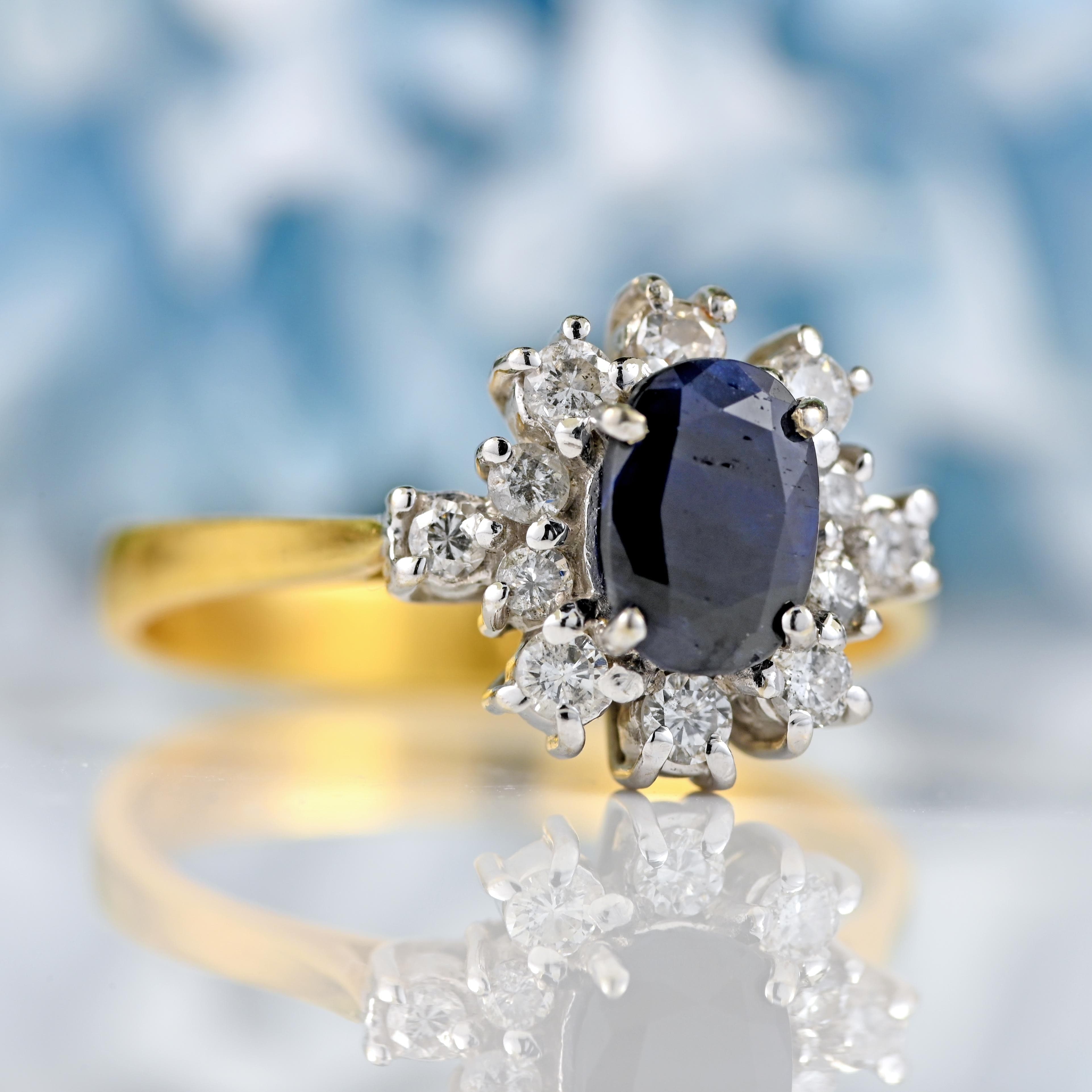 Ellibelle Jewellery Vintage 1982 Sapphire & Diamond 18ct Gold Dress Ring