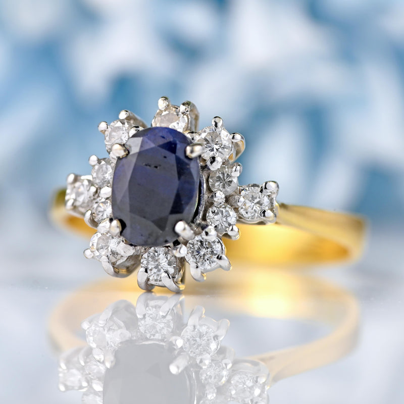 Ellibelle Jewellery Vintage 1982 Sapphire & Diamond 18ct Gold Dress Ring