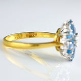 Ellibelle Jewellery Vintage 1983 Aquamarine & Diamond 18ct Gold Floral Cluster Ring