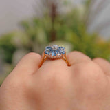 Ellibelle Jewellery Vintage 1983 Aquamarine & Diamond 18ct Gold Floral Cluster Ring