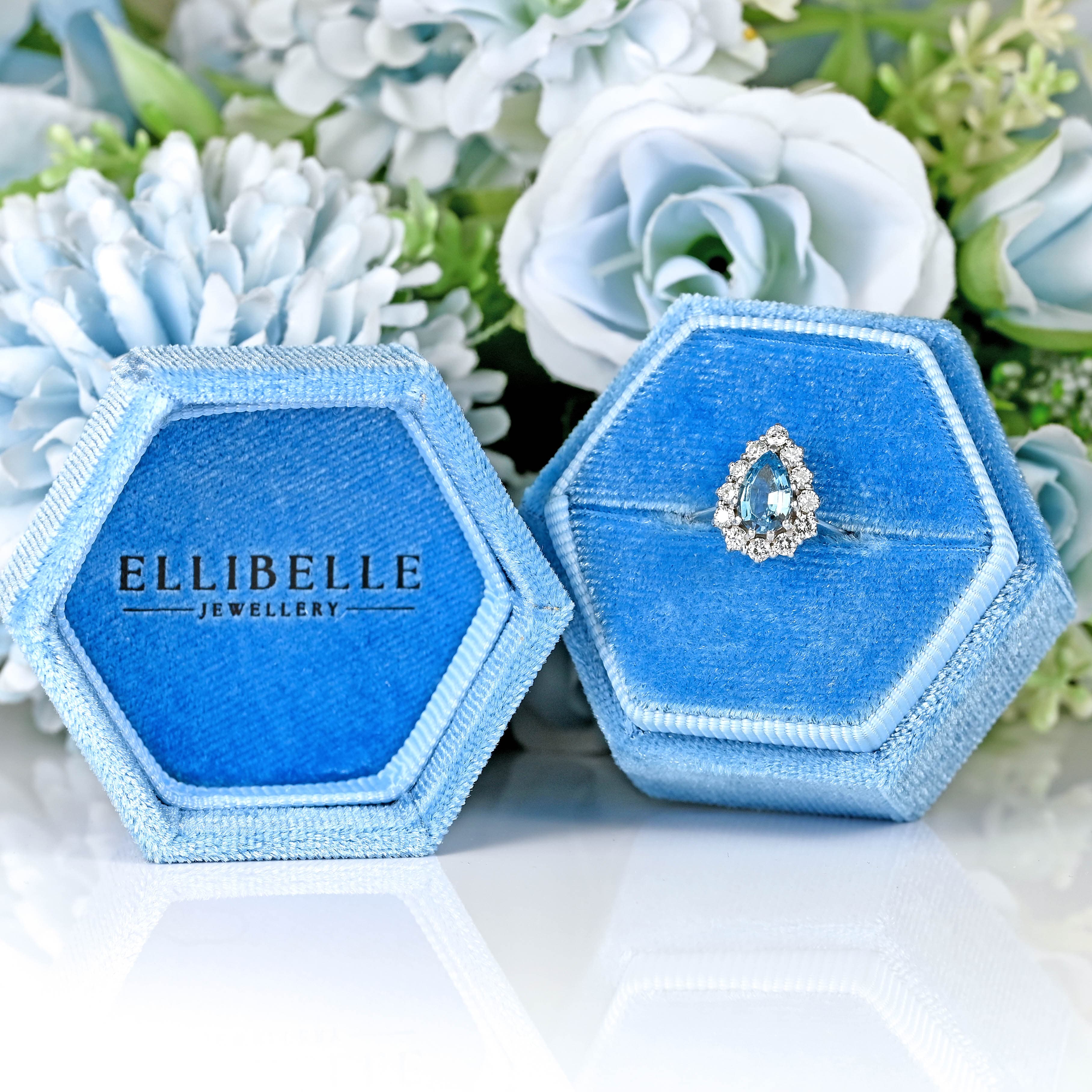 Ellibelle Jewellery Vintage 1983 Aquamarine & Diamond 18ct White Gold Pear-Shaped Cluster Ring