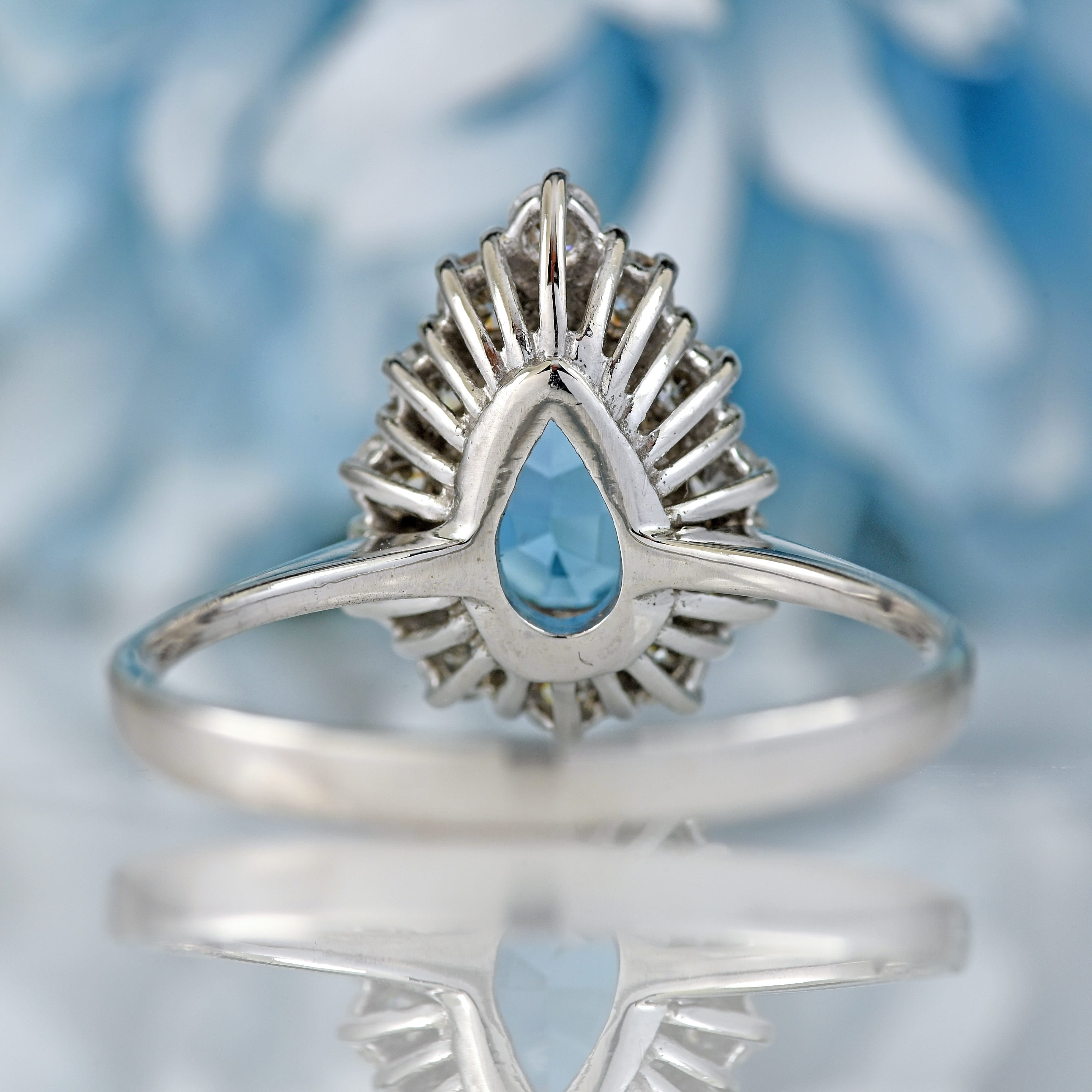 Ellibelle Jewellery Vintage 1983 Aquamarine & Diamond 18ct White Gold Pear-Shaped Cluster Ring