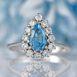Ellibelle Jewellery Vintage 1983 Aquamarine & Diamond 18ct White Gold Pear-Shaped Cluster Ring
