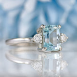 Ellibelle Jewellery Vintage 1983 Aquamarine & Diamond 18ct White Gold Three-Stone Ring