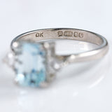 Ellibelle Jewellery Vintage 1983 Aquamarine & Diamond 18ct White Gold Three-Stone Ring