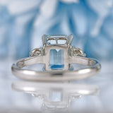 Ellibelle Jewellery Vintage 1983 Aquamarine & Diamond 18ct White Gold Three-Stone Ring