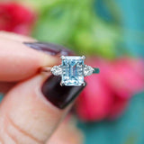 Ellibelle Jewellery Vintage 1983 Aquamarine & Diamond 18ct White Gold Three-Stone Ring