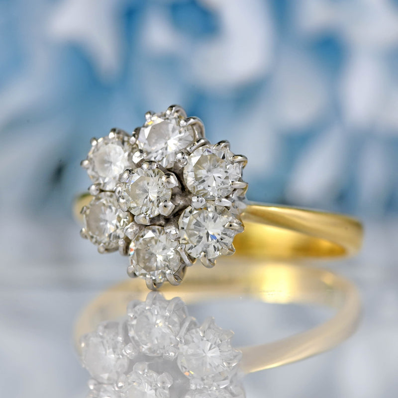 Ellibelle Jewellery Vintage 1983 Diamond 18ct Gold Daisy Cluster Ring (1.00ct)