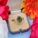 Ellibelle Jewellery Vintage 1983 Green Tourmaline & Diamond 18ct Gold Cluster Ring