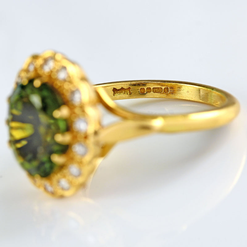 Ellibelle Jewellery Vintage 1983 Green Tourmaline & Diamond 18ct Gold Cluster Ring