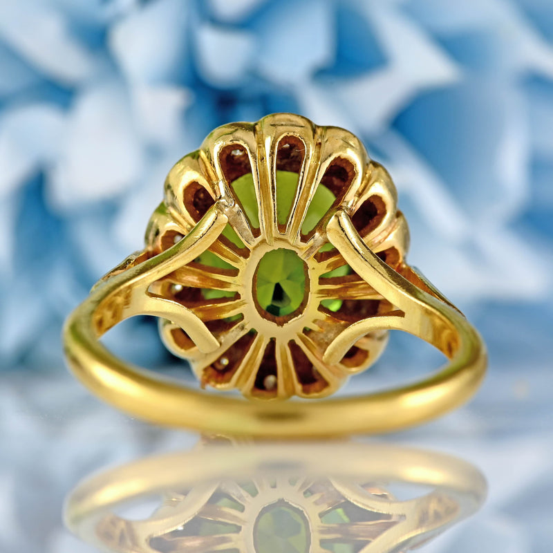Ellibelle Jewellery Vintage 1983 Green Tourmaline & Diamond 18ct Gold Cluster Ring