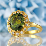 Ellibelle Jewellery Vintage 1983 Green Tourmaline & Diamond 18ct Gold Cluster Ring