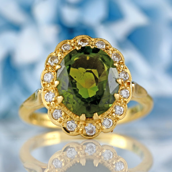 Ellibelle Jewellery Vintage 1983 Green Tourmaline & Diamond 18ct Gold Cluster Ring
