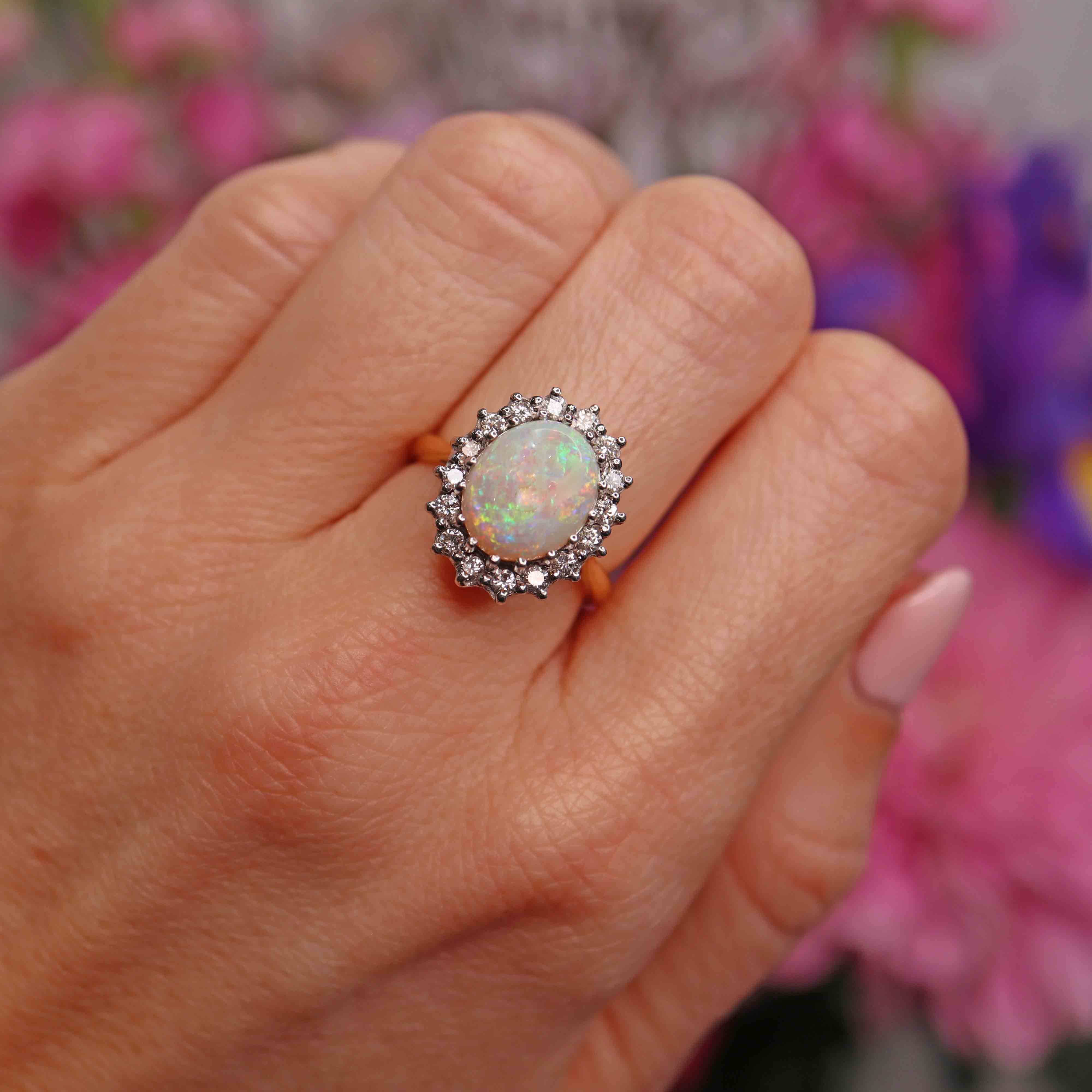 Ellibelle Jewellery Vintage 1983 Opal & Diamond 18ct Gold Cluster Ring (1.68cts)