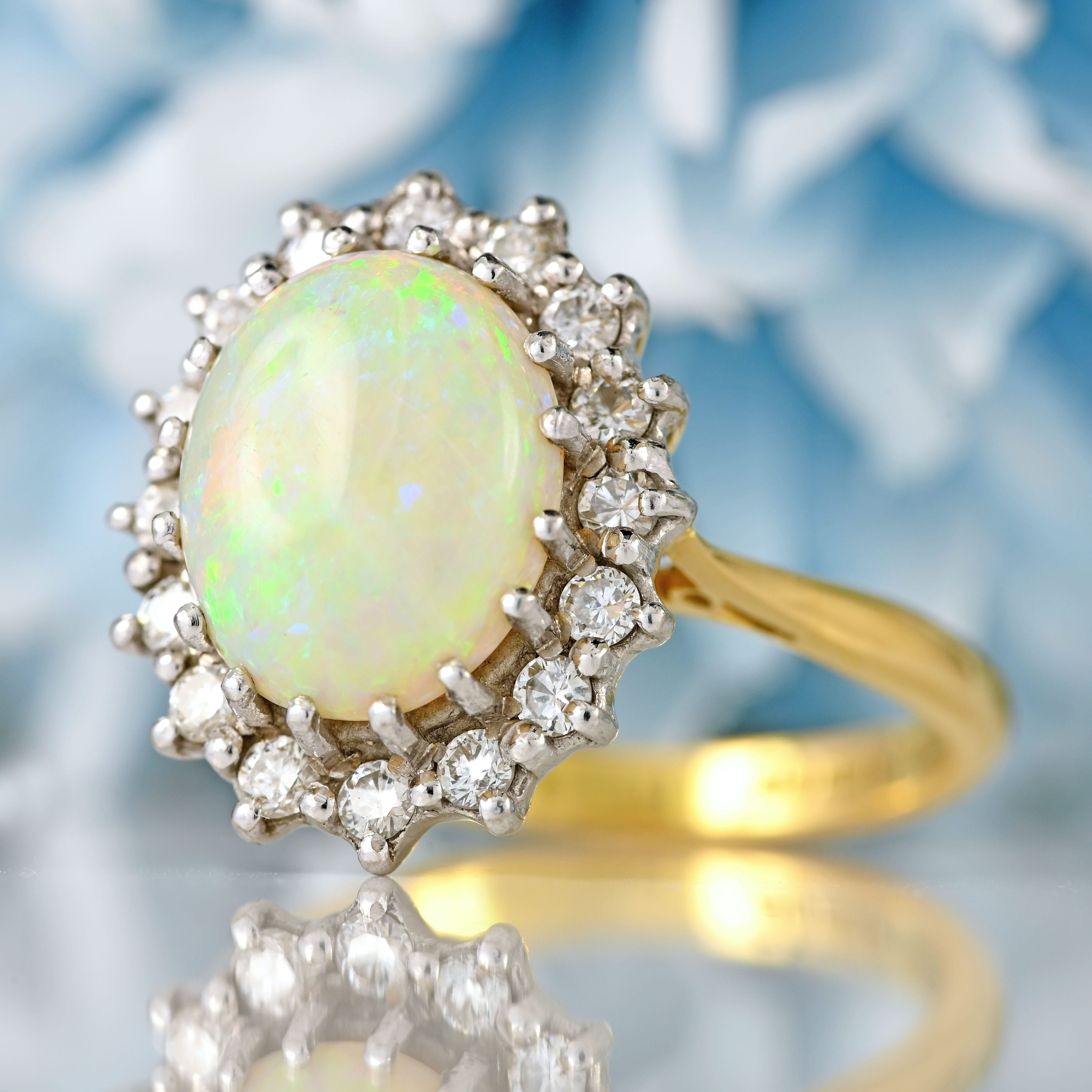Ellibelle Jewellery Vintage 1983 Opal & Diamond 18ct Gold Cluster Ring (1.68cts)