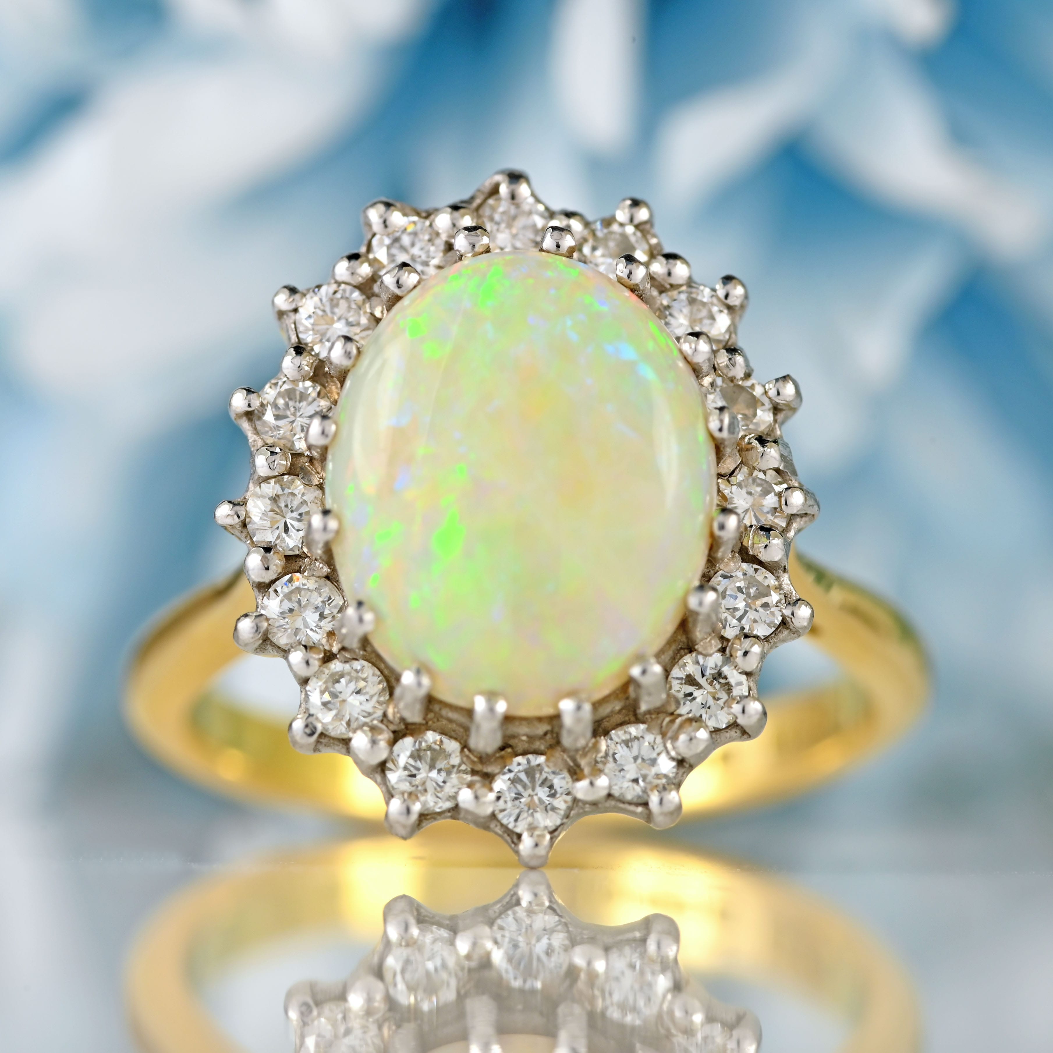 Ellibelle Jewellery Vintage 1983 Opal & Diamond 18ct Gold Cluster Ring (1.68cts)