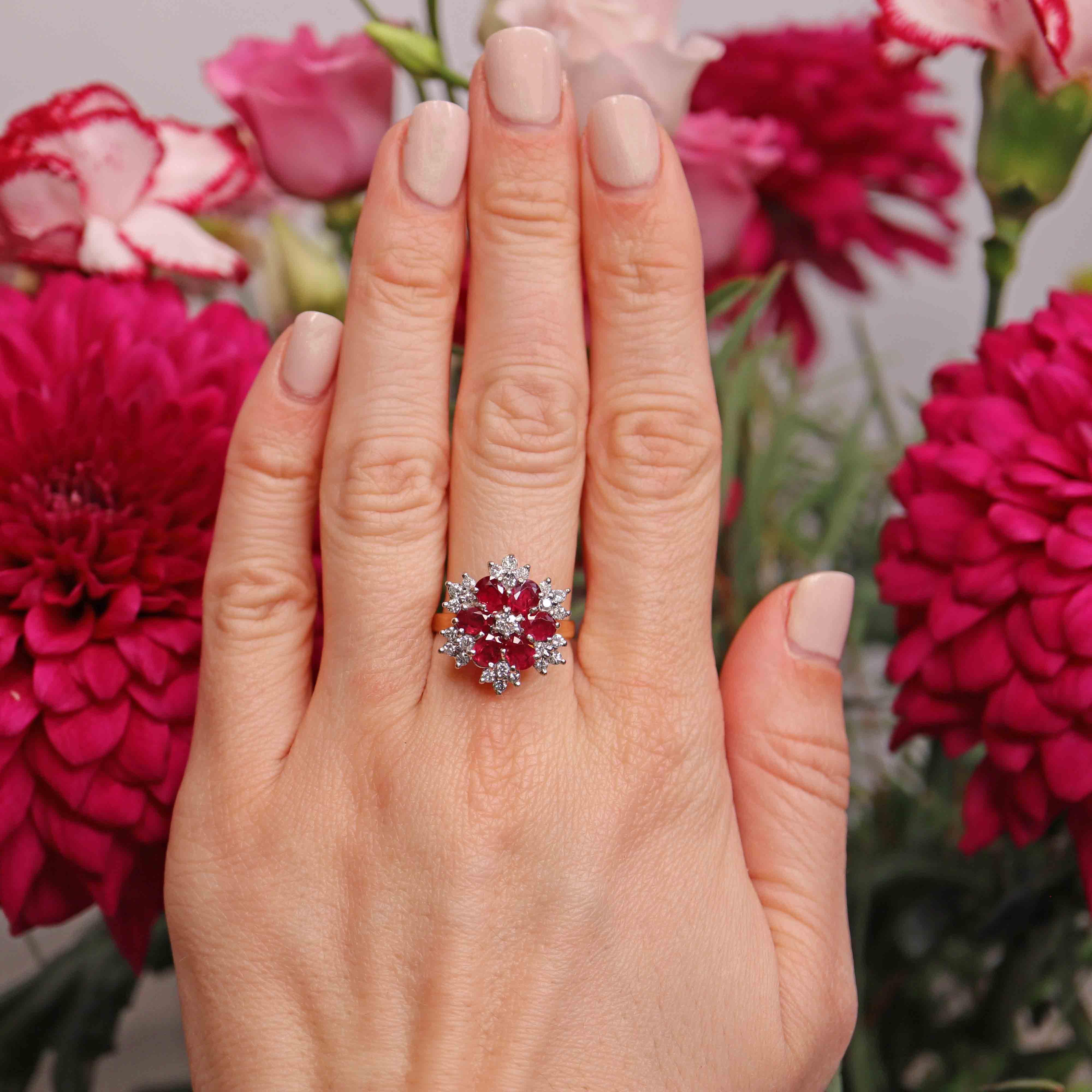 Diamond Flower Ring Victorian Ruby And Diamond Ring Antique