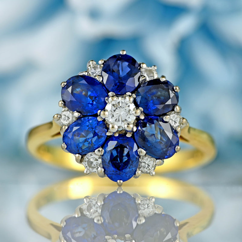 Ellibelle Jewellery Vintage 1983 Sapphire & Diamond 18ct Gold Cluster Ring
