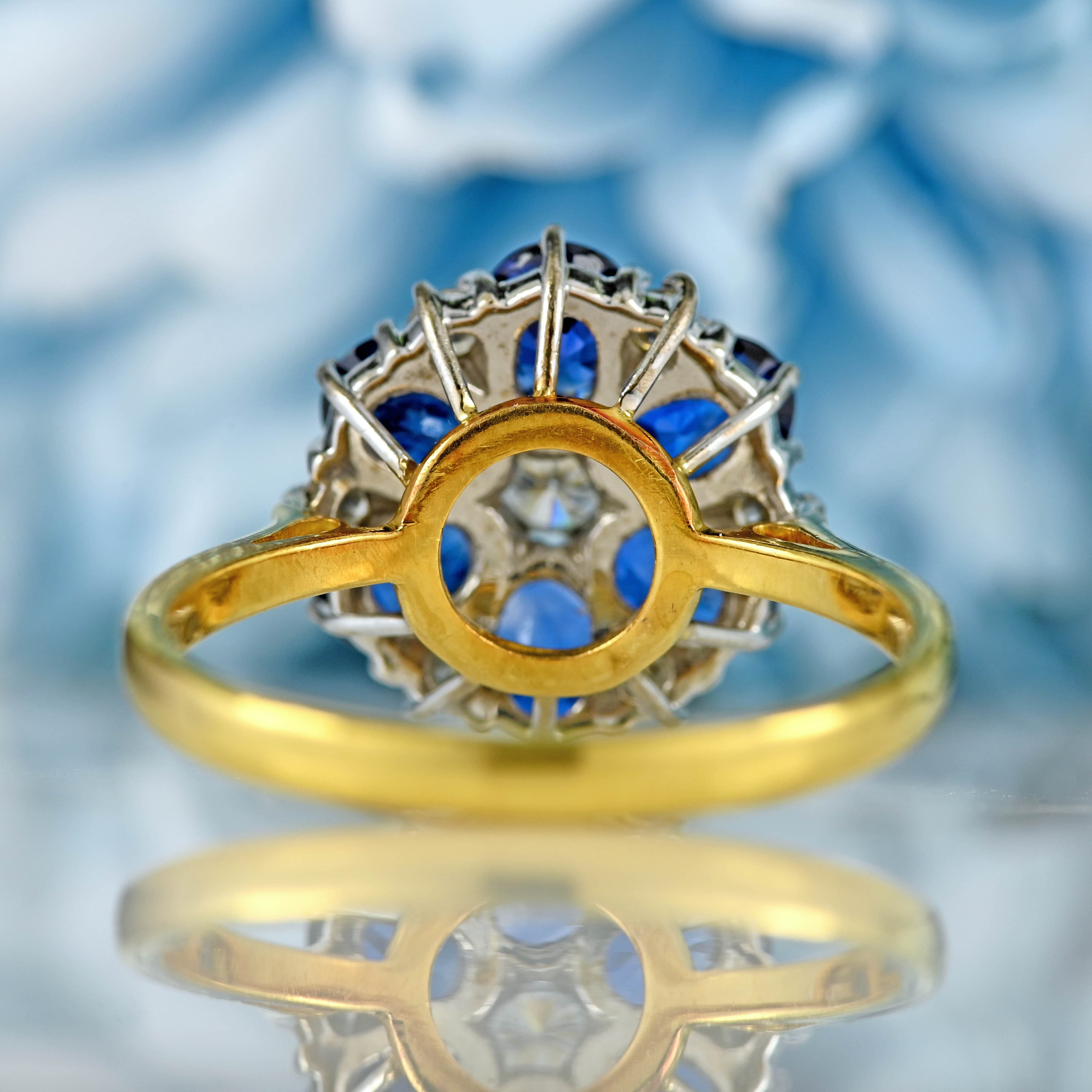 Ellibelle Jewellery Vintage 1983 Sapphire & Diamond 18ct Gold Cluster Ring