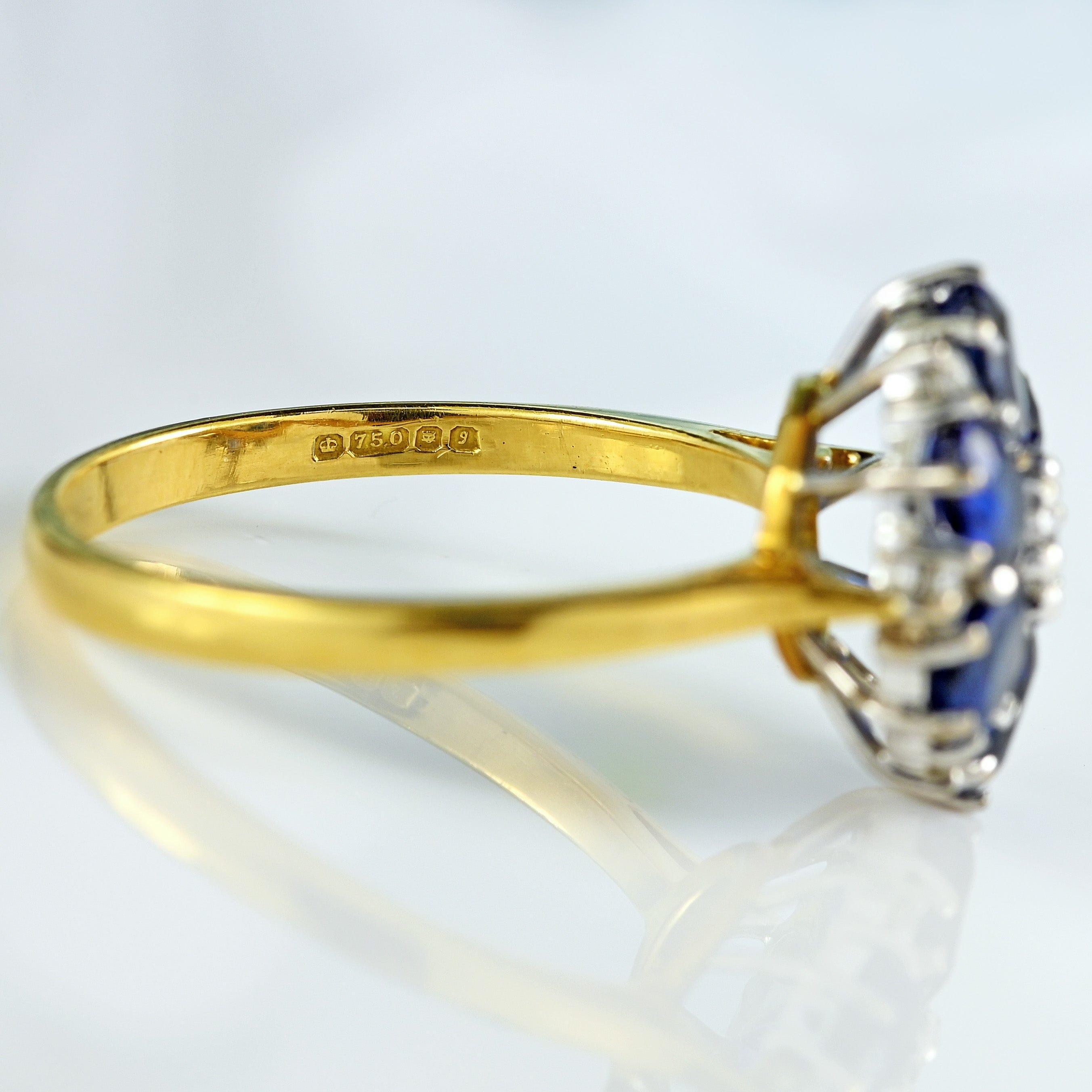 Ellibelle Jewellery Vintage 1983 Sapphire & Diamond 18ct Gold Cluster Ring