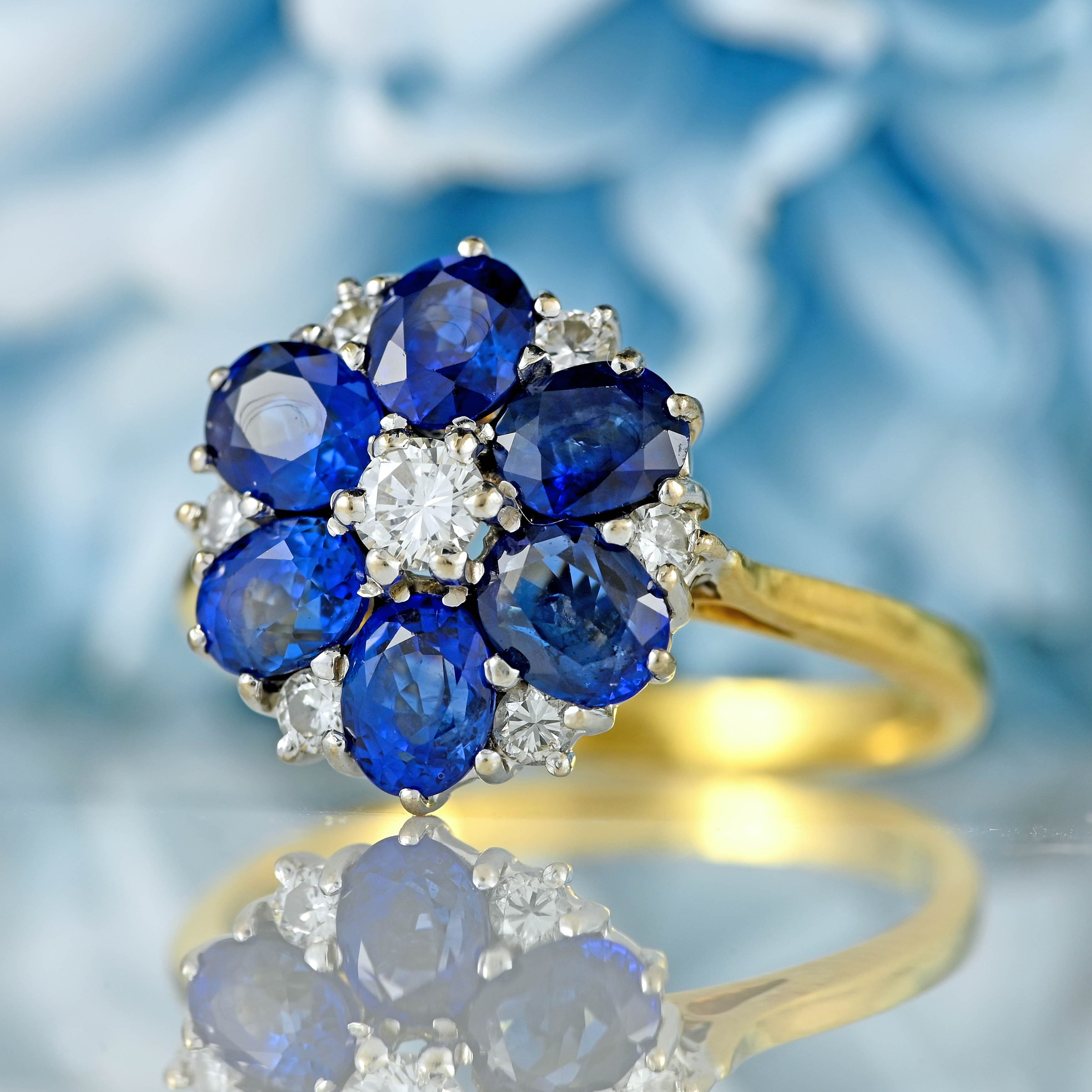 Ellibelle Jewellery Vintage 1983 Sapphire & Diamond 18ct Gold Cluster Ring