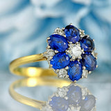 Ellibelle Jewellery Vintage 1983 Sapphire & Diamond 18ct Gold Cluster Ring