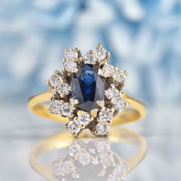 Ellibelle Jewellery Vintage 1983 Sapphire & Diamond 18ct Gold Cluster Ring