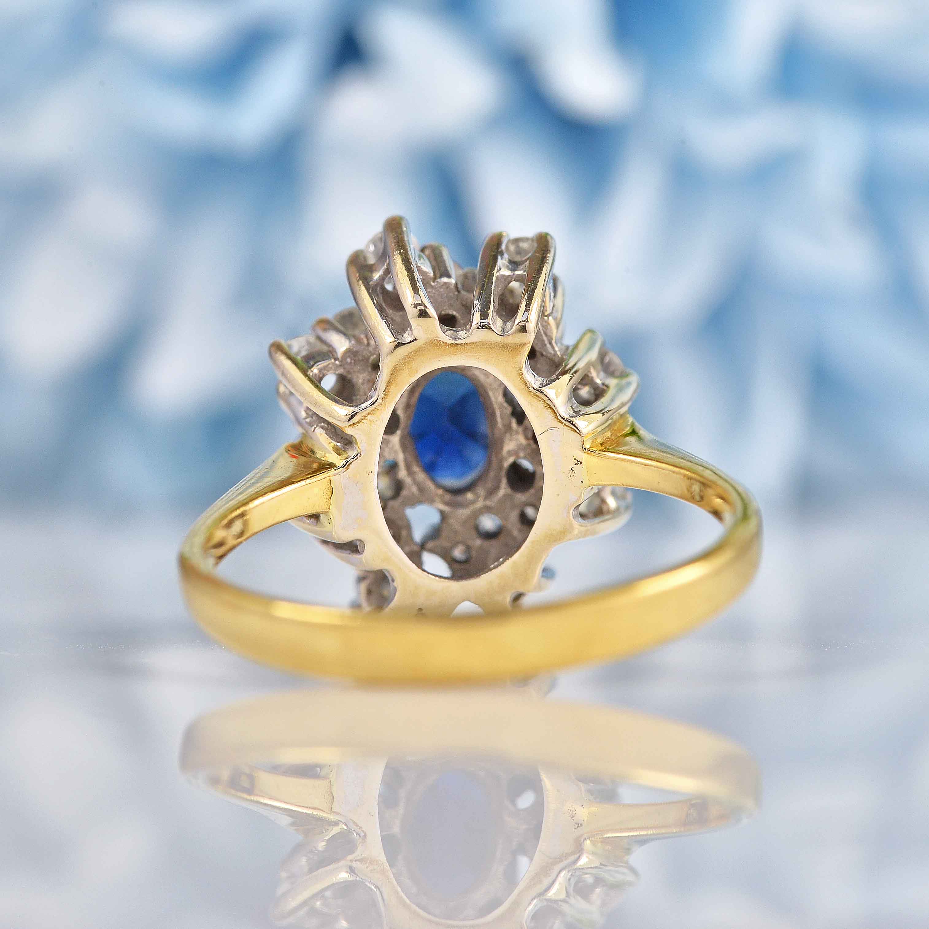 Ellibelle Jewellery Vintage 1983 Sapphire & Diamond 18ct Gold Cluster Ring