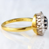 Ellibelle Jewellery Vintage 1983 Sapphire & Diamond 18ct Gold Halo Cluster Ring