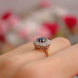 Ellibelle Jewellery Vintage 1983 Sapphire & Diamond 18ct Gold Halo Cluster Ring