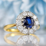 Ellibelle Jewellery Vintage 1983 Sapphire & Diamond 18ct Gold Halo Cluster Ring