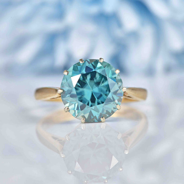 Ellibelle Jewellery Vintage 1984 Blue Zircon 9ct Gold Solitaire Ring