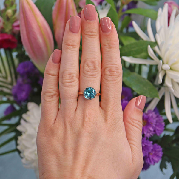 Ellibelle Jewellery Vintage 1984 Blue Zircon 9ct Gold Solitaire Ring