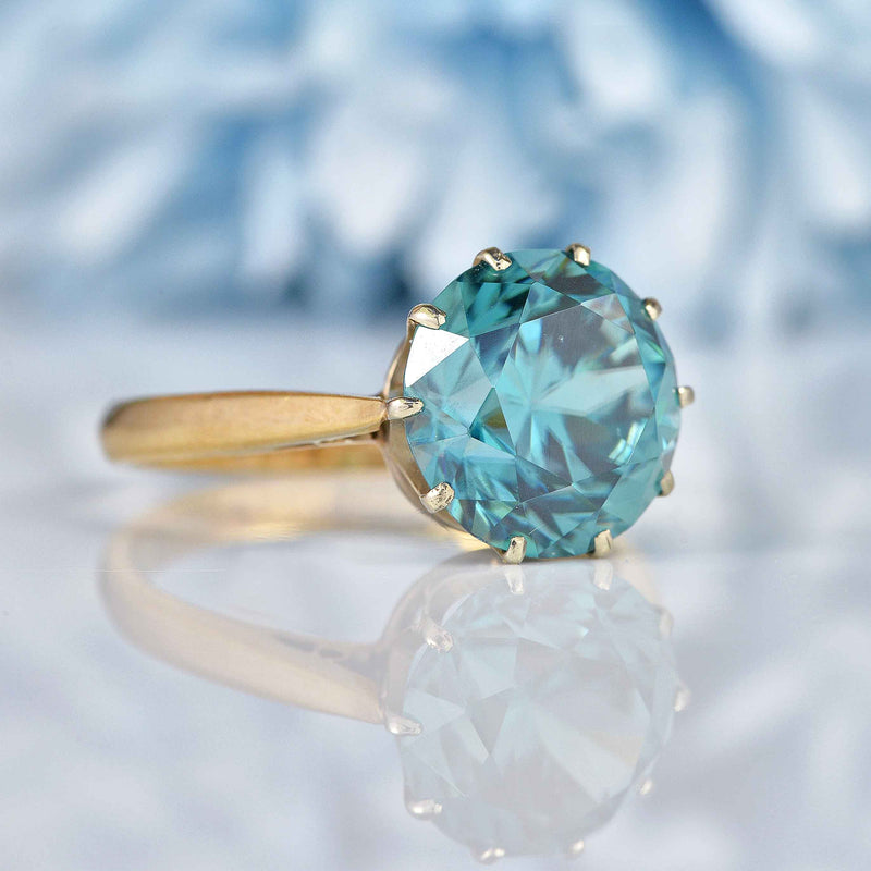 Ellibelle Jewellery Vintage 1984 Blue Zircon 9ct Gold Solitaire Ring