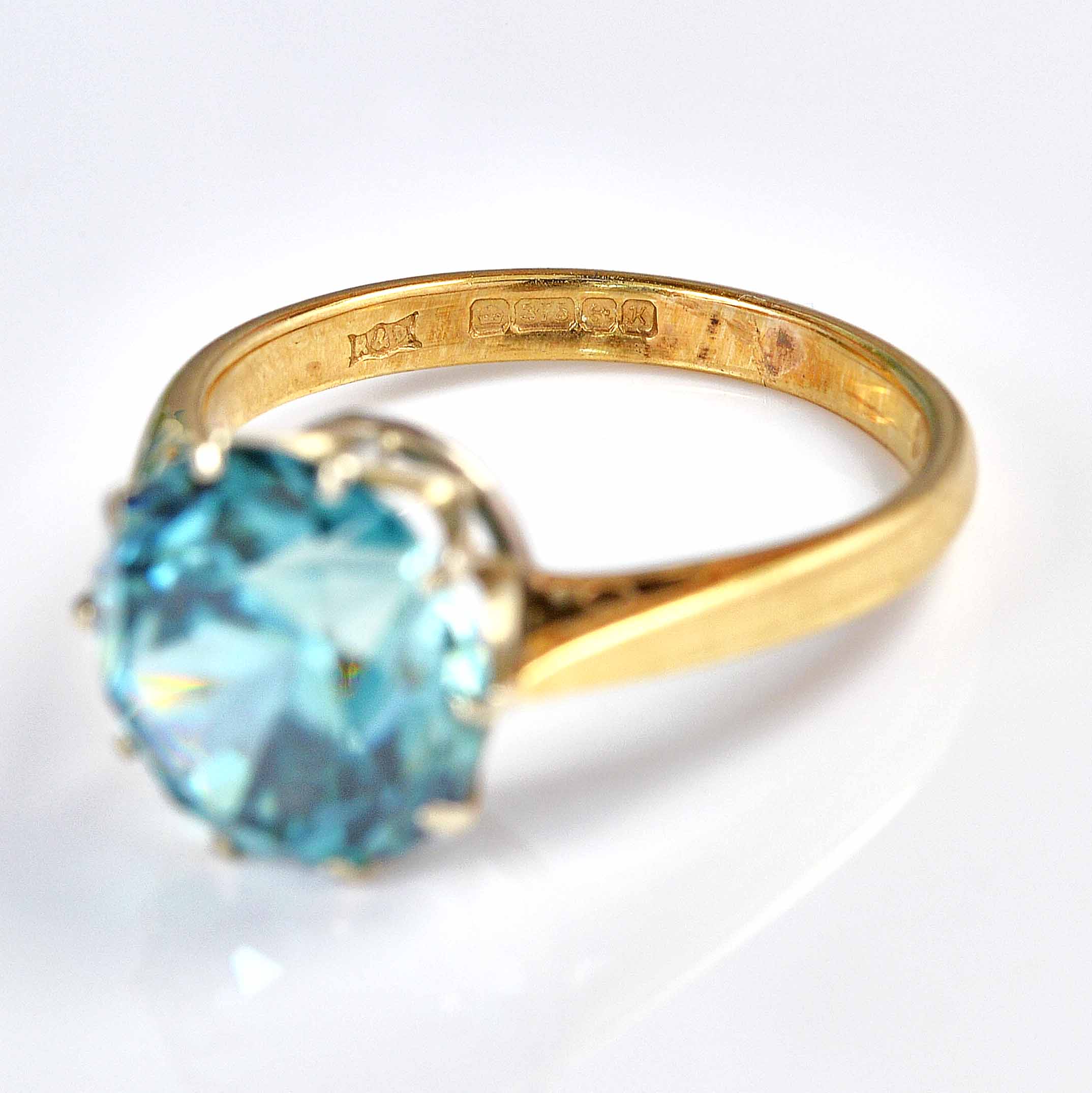 Ellibelle Jewellery Vintage 1984 Blue Zircon 9ct Gold Solitaire Ring
