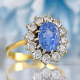 Ellibelle Jewellery Vintage 1984 Ceylon Sapphire & Diamond 18ct Gold Cluster Ring (2.87cts)