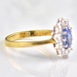Ellibelle Jewellery Vintage 1984 Ceylon Sapphire & Diamond 18ct Gold Cluster Ring