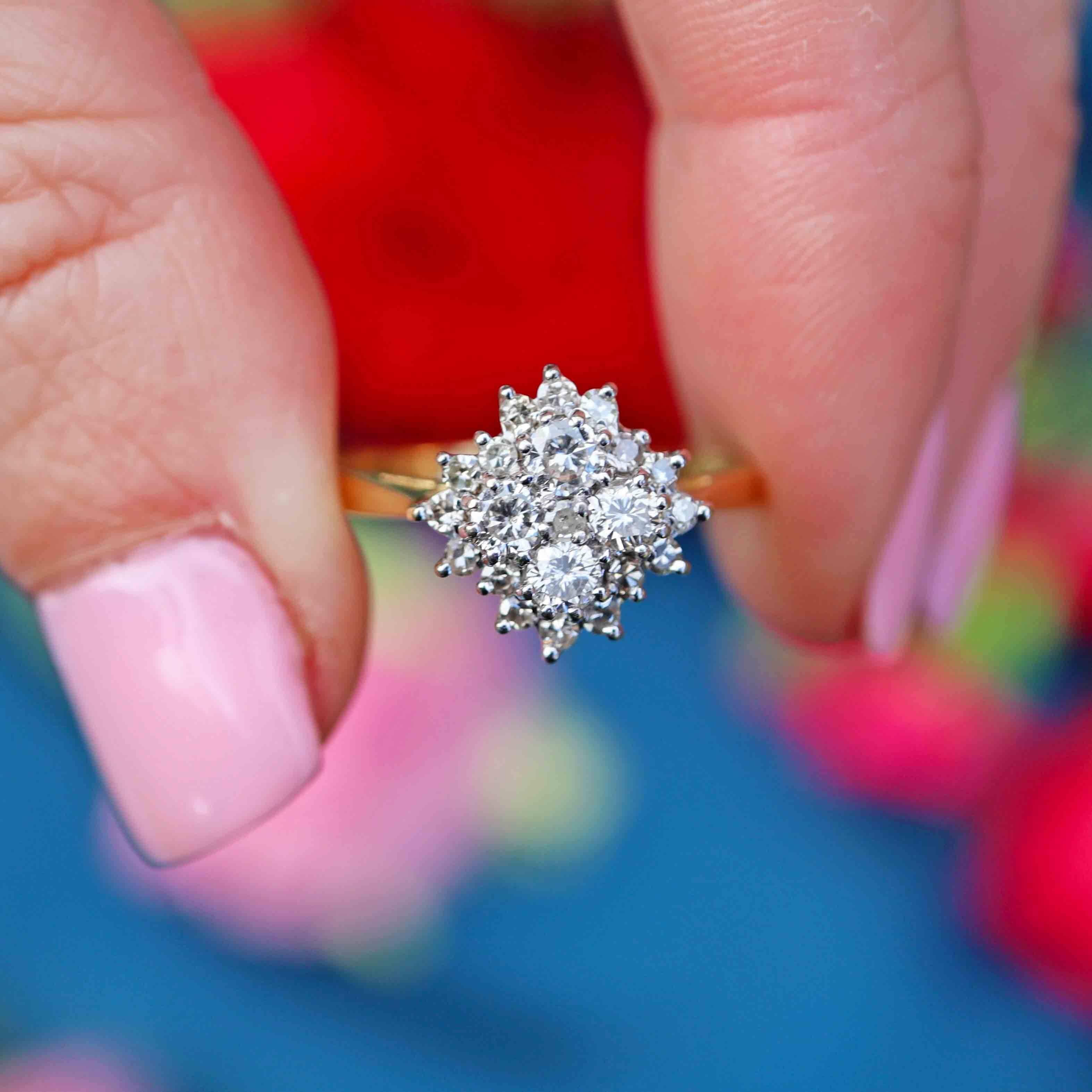 Ellibelle Jewellery Vintage 1984 Diamond 18ct Gold Cluster Ring (0.48cts)