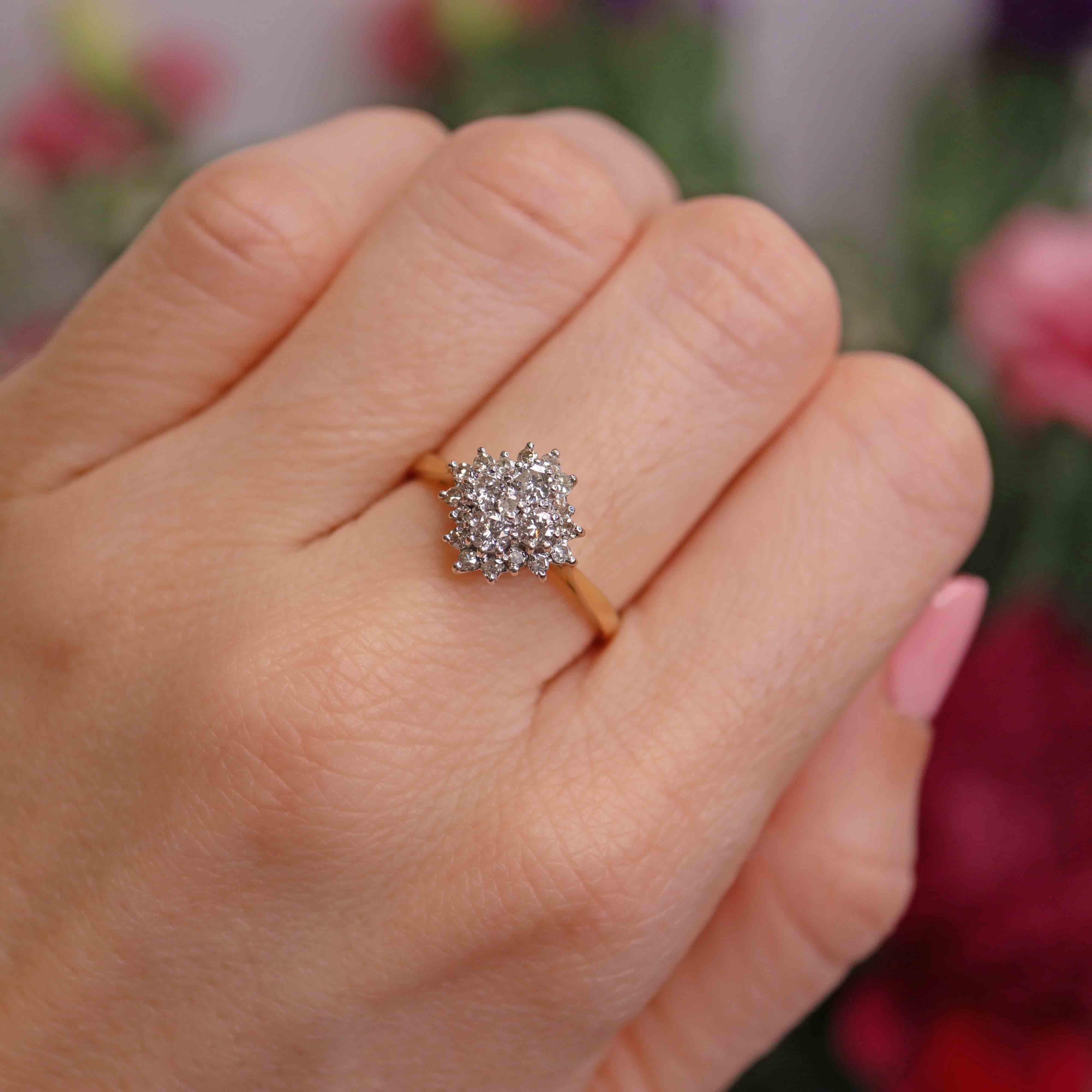 Ellibelle Jewellery Vintage 1984 Diamond 18ct Gold Cluster Ring (0.48cts)