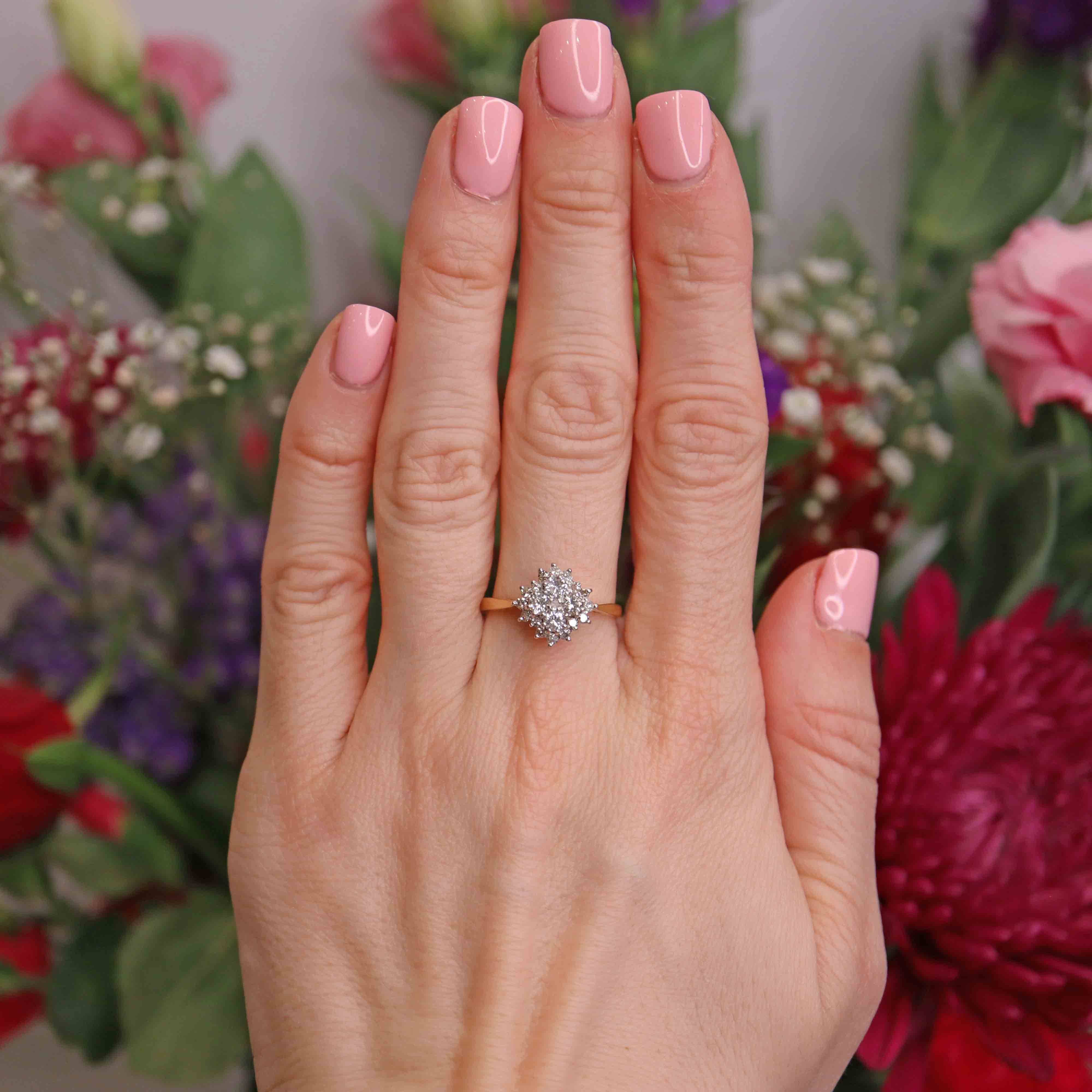 Ellibelle Jewellery Vintage 1984 Diamond 18ct Gold Cluster Ring (0.48cts)
