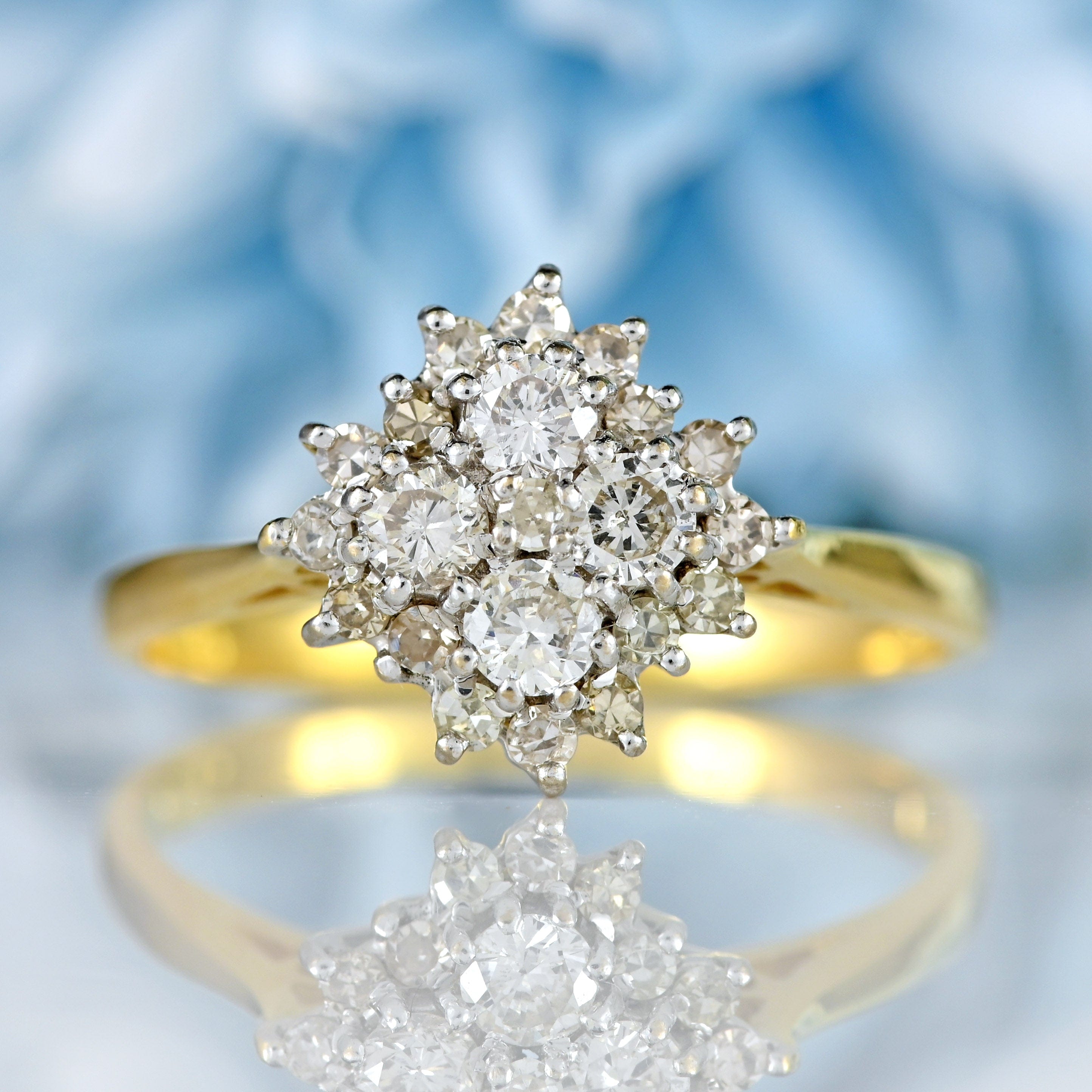 Ellibelle Jewellery Vintage 1984 Diamond 18ct Gold Cluster Ring (0.48cts)
