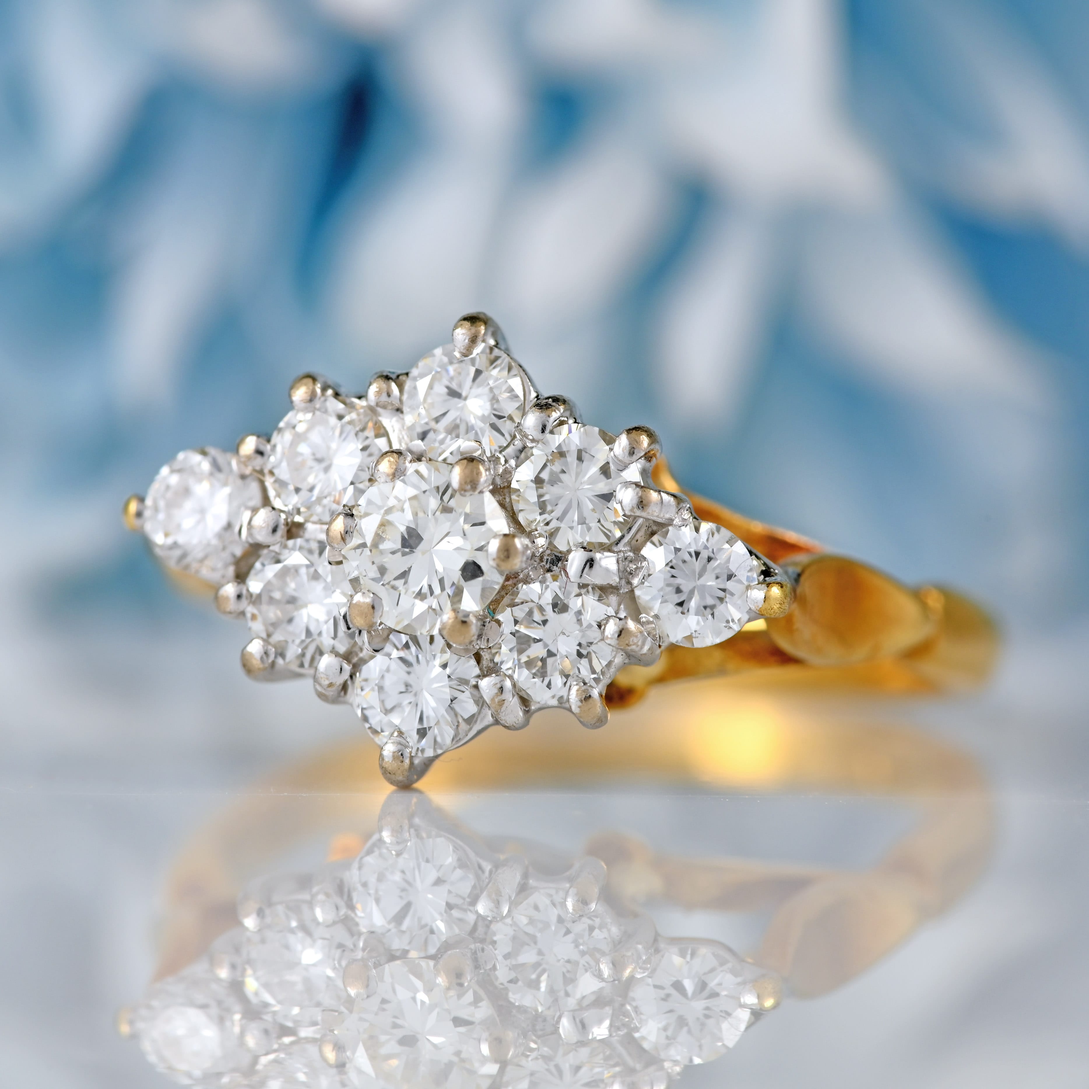Ellibelle Jewellery Vintage 1984 Diamond 18ct Gold Nine-Stone Cluster Ring (0.85cts)