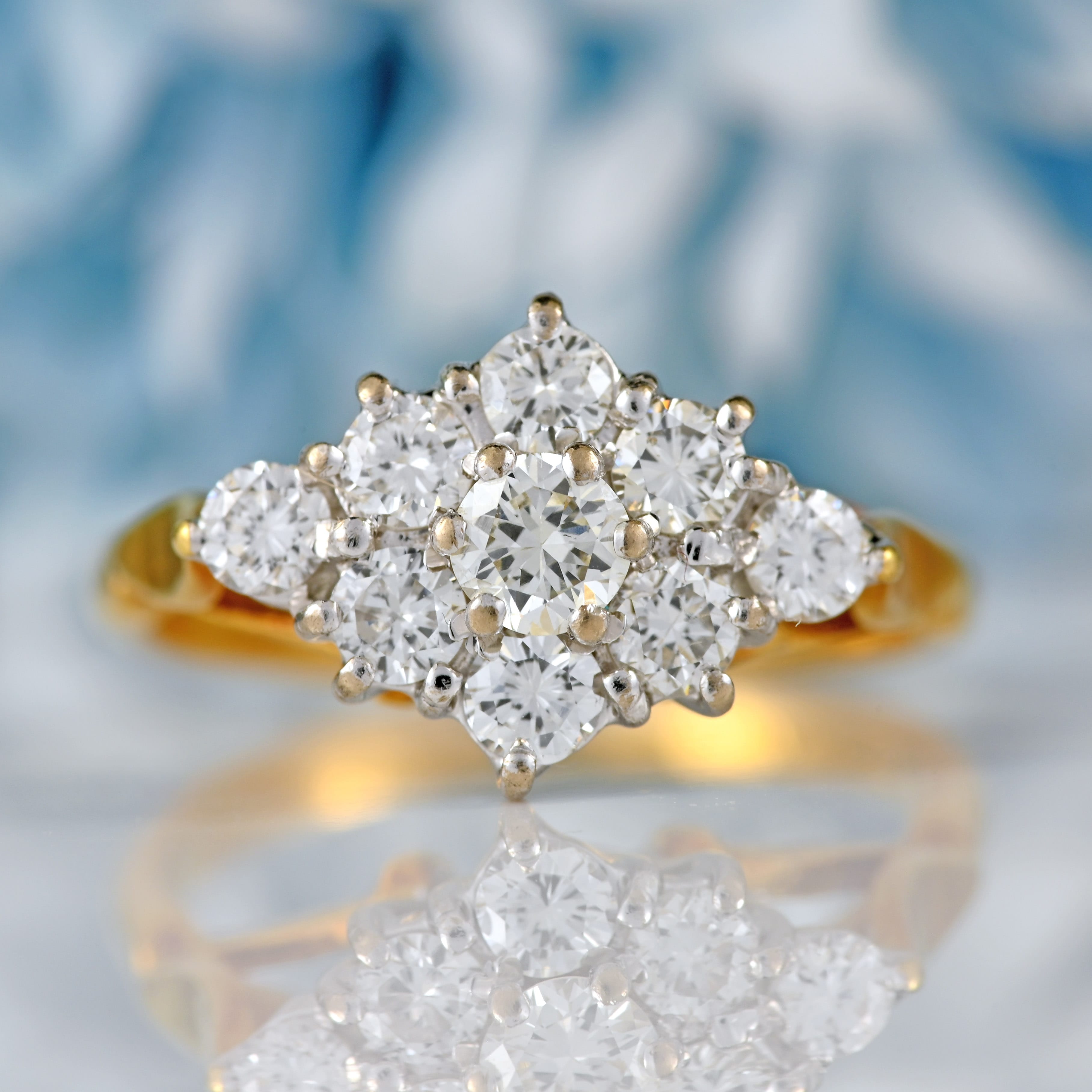 Ellibelle Jewellery Vintage 1984 Diamond 18ct Gold Nine-Stone Cluster Ring (0.85cts)
