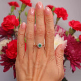 Ellibelle Jewellery Vintage 1984 Emerald & Diamond 18ct Gold Double-Cluster Ring