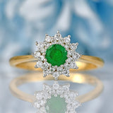 Ellibelle Jewellery Vintage 1984 Emerald & Diamond 18ct Gold Double-Cluster Ring