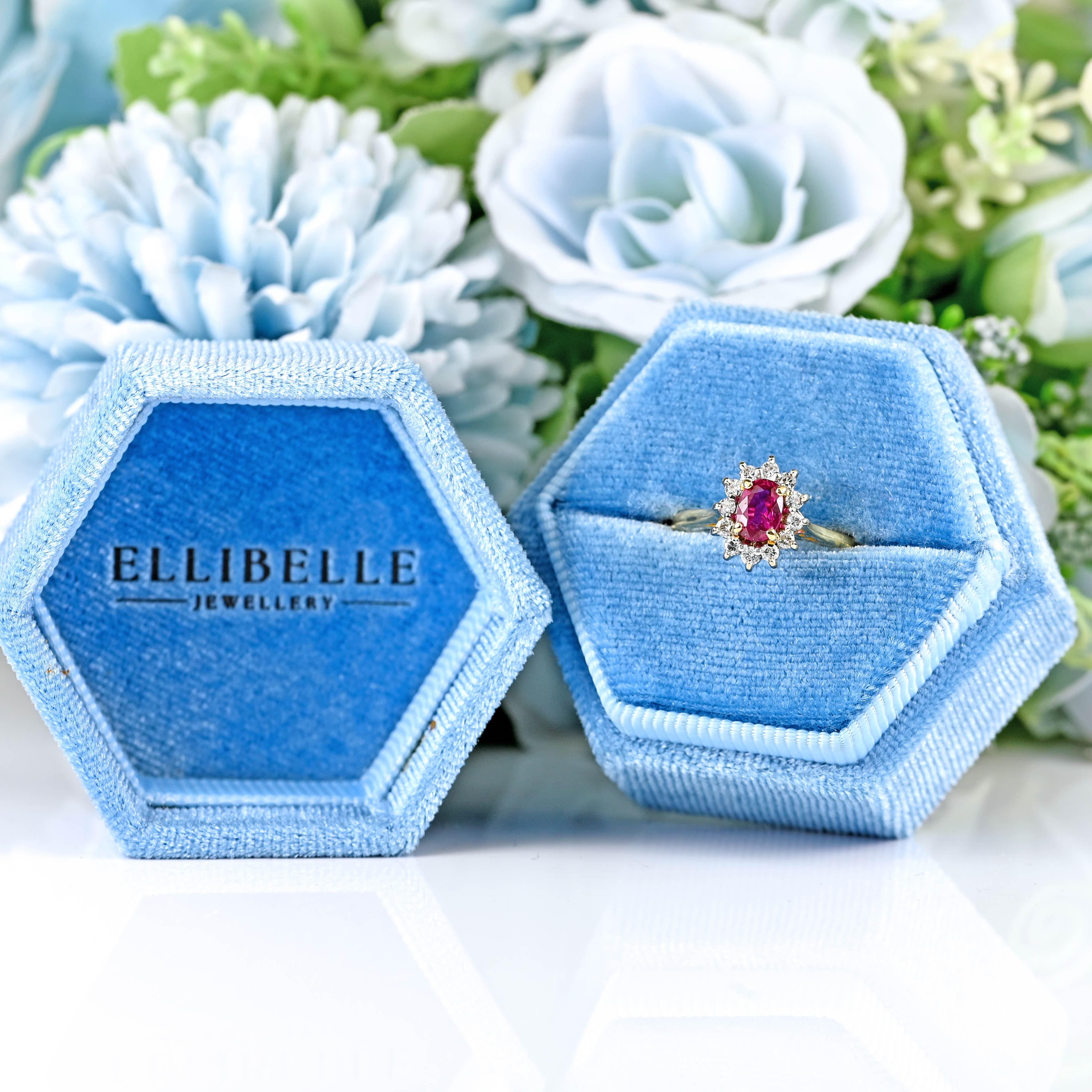 Ellibelle Jewellery Vintage 1984 Ruby & Diamond 18ct Gold Cluster Ring