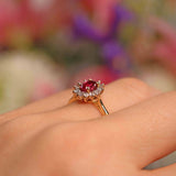 Ellibelle Jewellery Vintage 1984 Ruby & Diamond 18ct Gold Cluster Ring