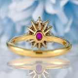 Ellibelle Jewellery Vintage 1984 Ruby & Diamond 18ct Gold Cluster Ring